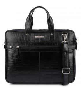 Czarna torba skórzana croco laptop 15"6 aktówka A4 | Krateczka.pl
