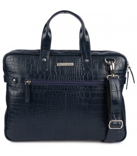 Granatowa torba skórzana croco laptop 15"6 aktówka A4 | Krateczka.pl