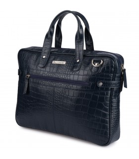 Granatowa torba skórzana croco laptop 15"6 aktówka A4 | Krateczka.pl