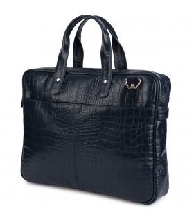 Granatowa torba skórzana croco laptop 15"6 aktówka A4 | Krateczka.pl