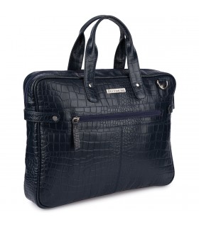 Granatowa torba skórzana croco laptop 15"6 aktówka A4 | Krateczka.pl