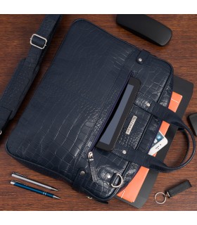 Granatowa torba skórzana croco laptop 15"6 aktówka A4 | Krateczka.pl