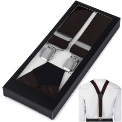 Szelki do spodni męskie eleganckie mocne V brązowe SZ6 | krateczka.pl