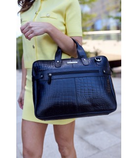 Granatowa torba skórzana croco laptop 15"6 aktówka A4 | Krateczka.pl