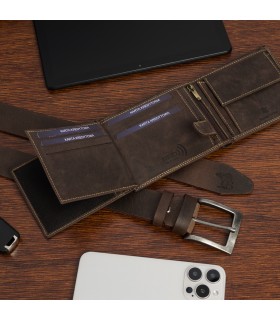 Zestaw męski skórzany pasek portfel pudełko premium Beltimore Z55| Krateczka.pl