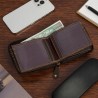 Portfel skórzany duży RFiD nubuk brązowy zasuwany skóra - KRATECZKA.PL