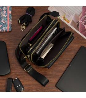 Czarna Torebka damska crossbody na telefon i karty POR-T-54- Krateczka.pl