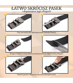 Pasek męski skórzany 3,5 cm klamra automatyczna Beltimore 02-563| Krateczka.pl