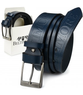 BELTIMORE pasek do spodni granatowy jeans skórzany pas skóra premium