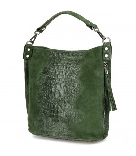 Ciemno zielona torebka skórzana zamszowa CROCO shopper | Krateczka.pl