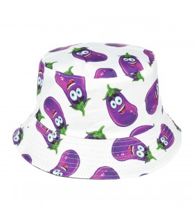 Kapelusz dwustronny bucket hat dziecięcy biały bakłażan- krateczka.pl