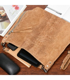 Taupe torebka skórzana zamszowa CROCO shopper | Krateczka.pl