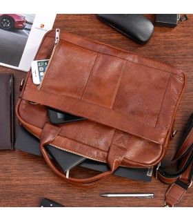 Skórzana torba na laptop premium męska brązowa - Krateczka.pl