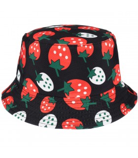 Truskawki - dwustronny kapelusz dziecięcy bucket hat - krateczka.pl