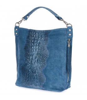 Jeansowa  torebka skórzana zamszowa CROCO shopper | Krateczka.pl